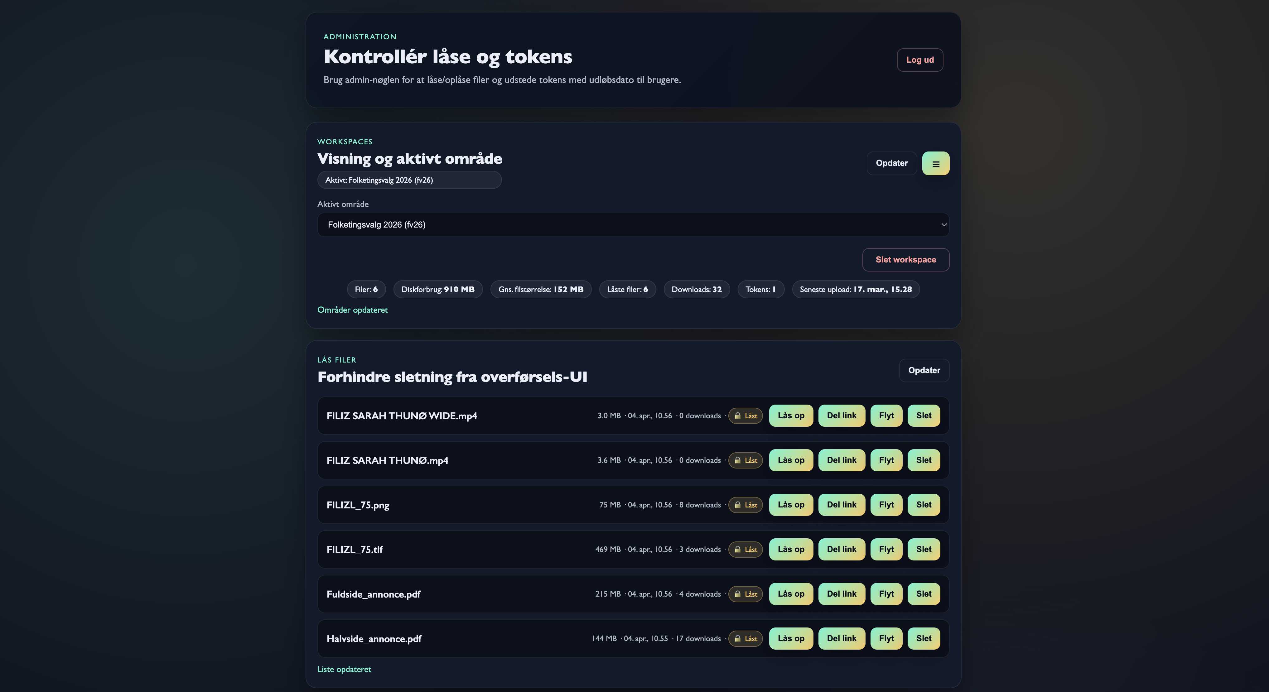 Detaljer og adgang til delte filer